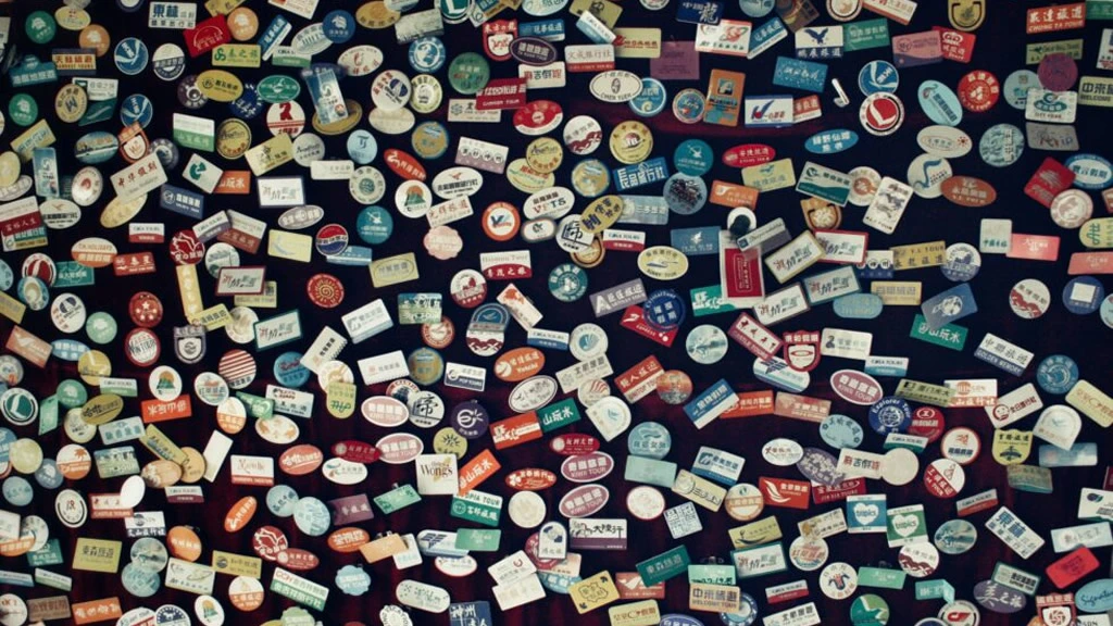 Numerosi marchi disposti su un tavolo